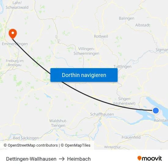 Dettingen-Wallhausen to Heimbach map