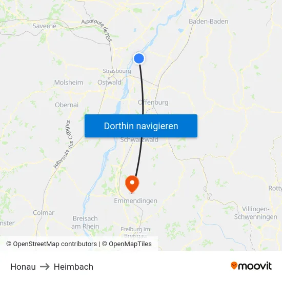 Honau to Heimbach map