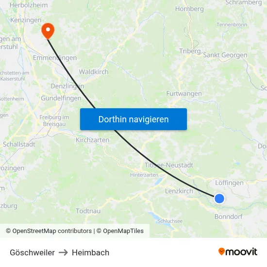Göschweiler to Heimbach map