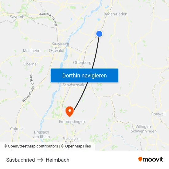 Sasbachried to Heimbach map