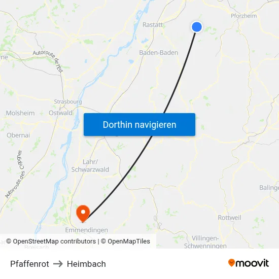 Pfaffenrot to Heimbach map