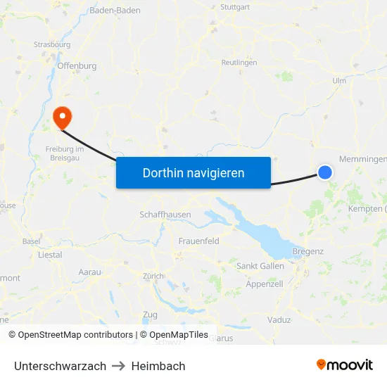 Unterschwarzach to Heimbach map