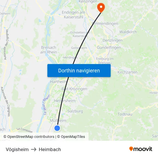 Vögisheim to Heimbach map