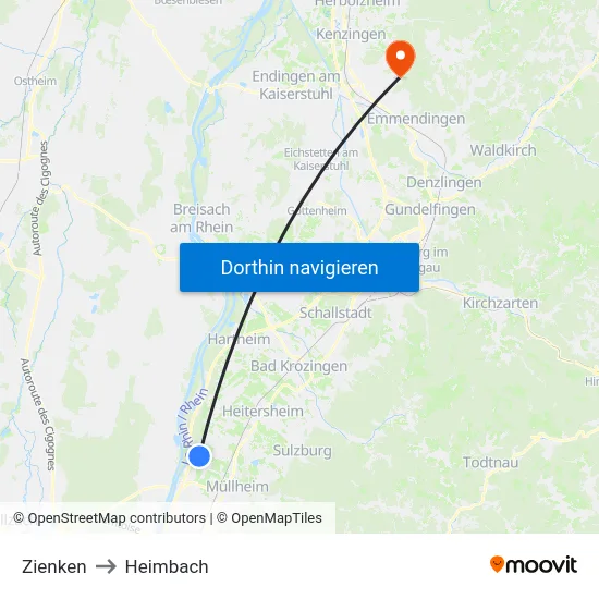 Zienken to Heimbach map