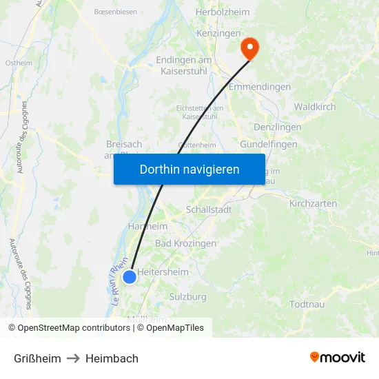 Grißheim to Heimbach map