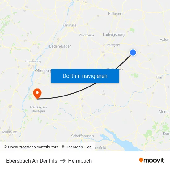 Ebersbach An Der Fils to Heimbach map