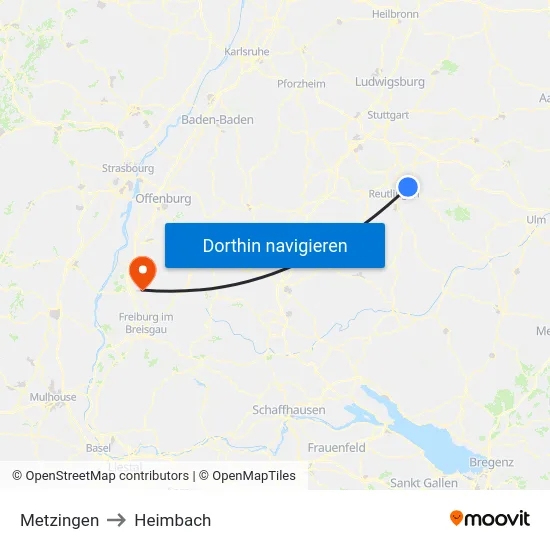 Metzingen to Heimbach map