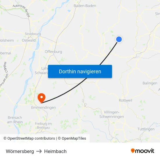 Wörnersberg to Heimbach map