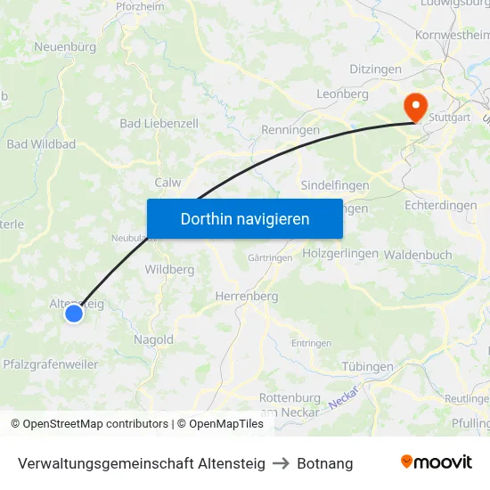 Verwaltungsgemeinschaft Altensteig to Botnang map