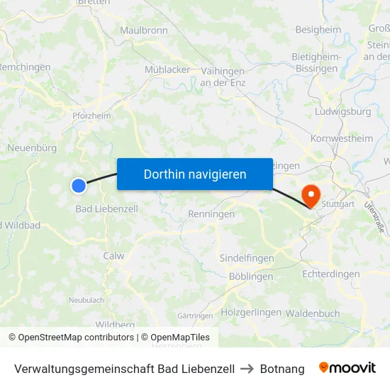 Verwaltungsgemeinschaft Bad Liebenzell to Botnang map