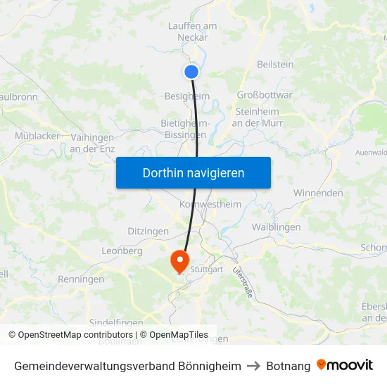 Gemeindeverwaltungsverband Bönnigheim to Botnang map