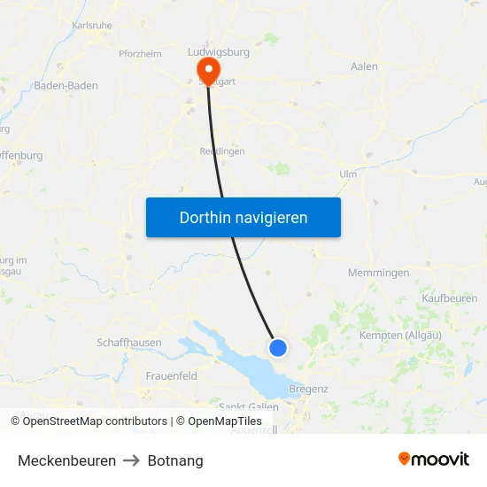 Meckenbeuren to Botnang map