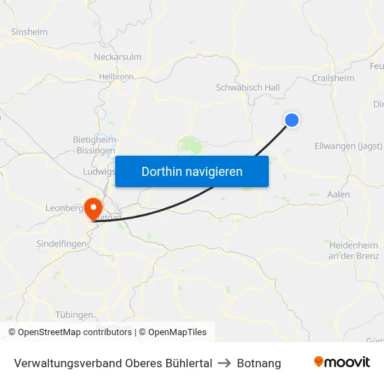 Verwaltungsverband Oberes Bühlertal to Botnang map