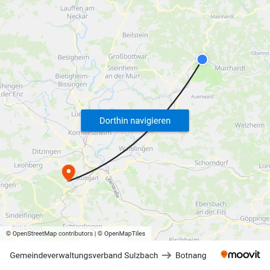 Gemeindeverwaltungsverband Sulzbach to Botnang map