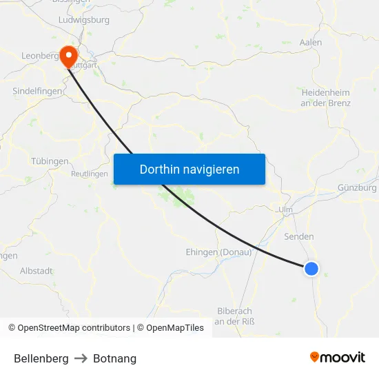 Bellenberg to Botnang map
