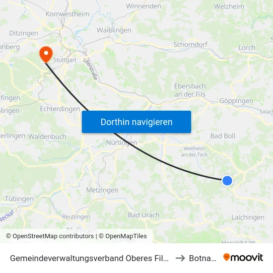 Gemeindeverwaltungsverband Oberes Filstal to Botnang map