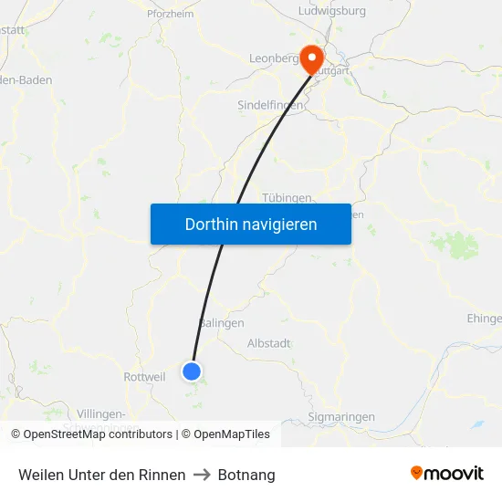 Weilen Unter den Rinnen to Botnang map