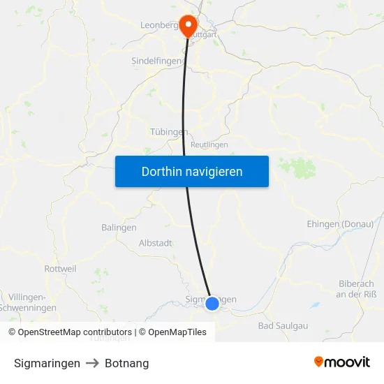 Sigmaringen to Botnang map