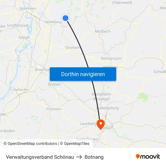 Verwaltungsverband Schönau to Botnang map