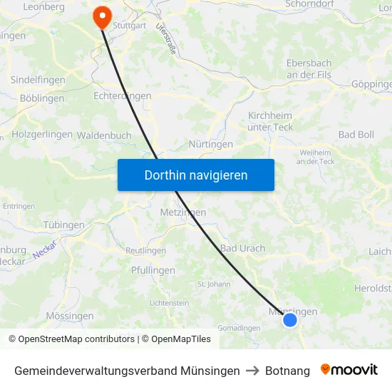 Gemeindeverwaltungsverband Münsingen to Botnang map