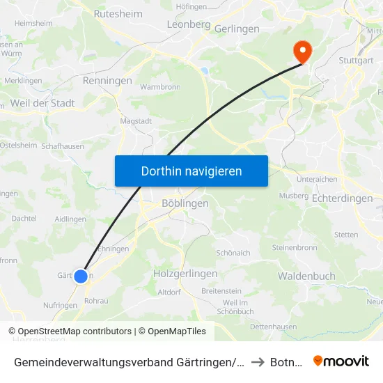 Gemeindeverwaltungsverband Gärtringen/Ehningen to Botnang map