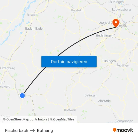 Fischerbach to Botnang map