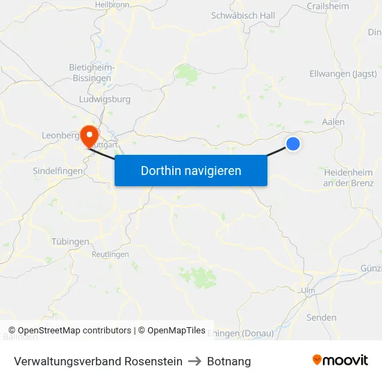 Verwaltungsverband Rosenstein to Botnang map