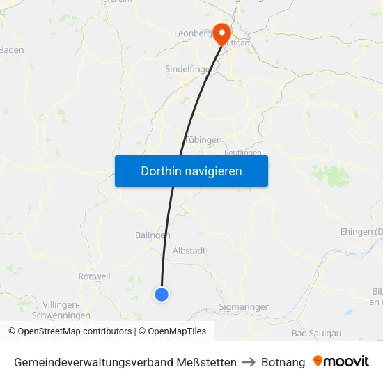 Gemeindeverwaltungsverband Meßstetten to Botnang map