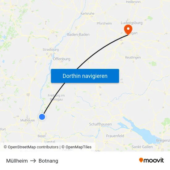Müllheim to Botnang map