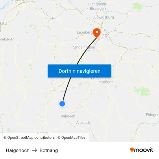 Haigerloch to Botnang map