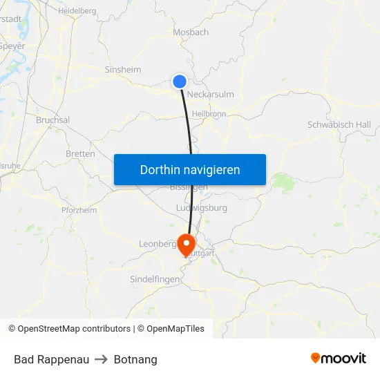 Bad Rappenau to Botnang map