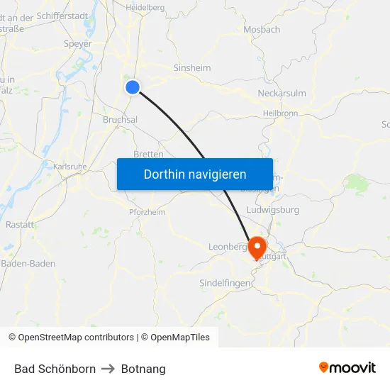Bad Schönborn to Botnang map