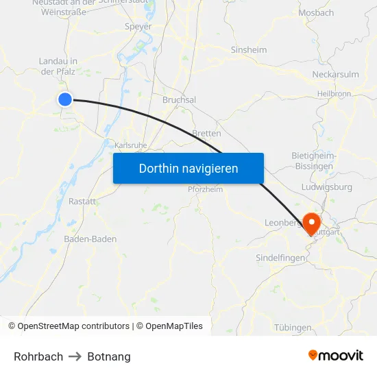 Rohrbach to Botnang map