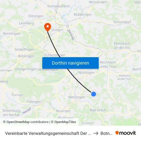 Vereinbarte Verwaltungsgemeinschaft Der Stadt Neuffen to Botnang map