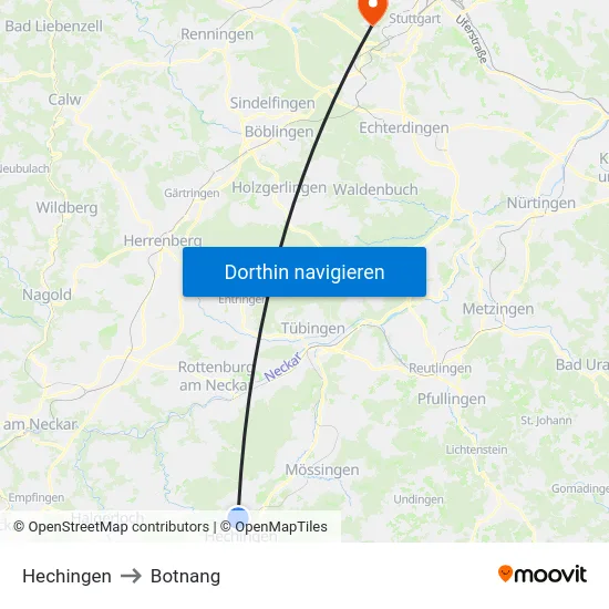 Hechingen to Botnang map