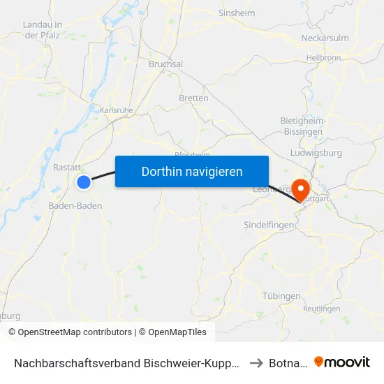 Nachbarschaftsverband Bischweier-Kuppenheim to Botnang map