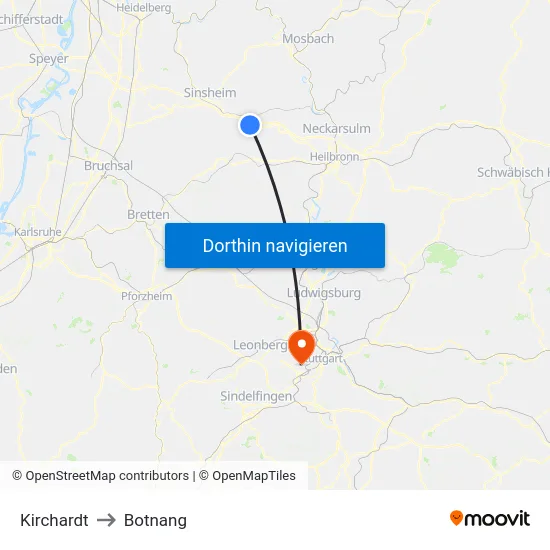 Kirchardt to Botnang map