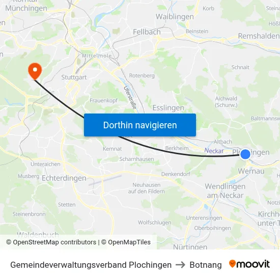 Gemeindeverwaltungsverband Plochingen to Botnang map