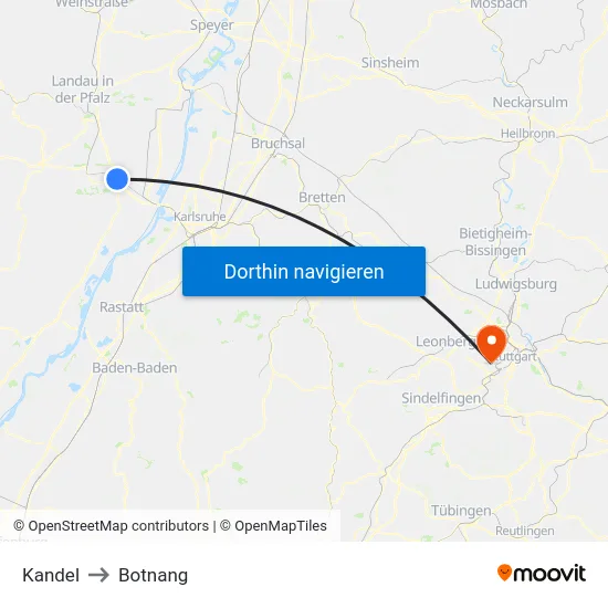 Kandel to Botnang map