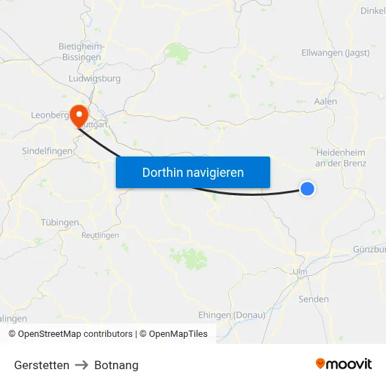 Gerstetten to Botnang map