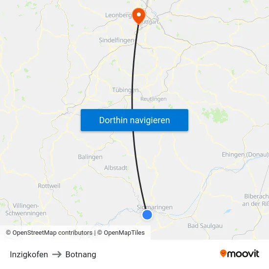 Inzigkofen to Botnang map