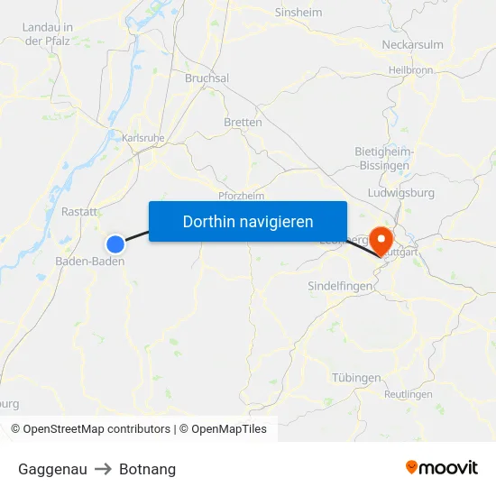 Gaggenau to Botnang map