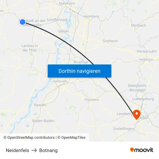 Neidenfels to Botnang map