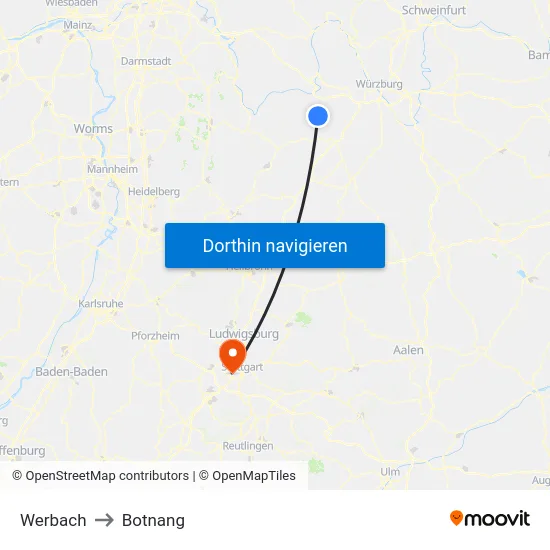 Werbach to Botnang map