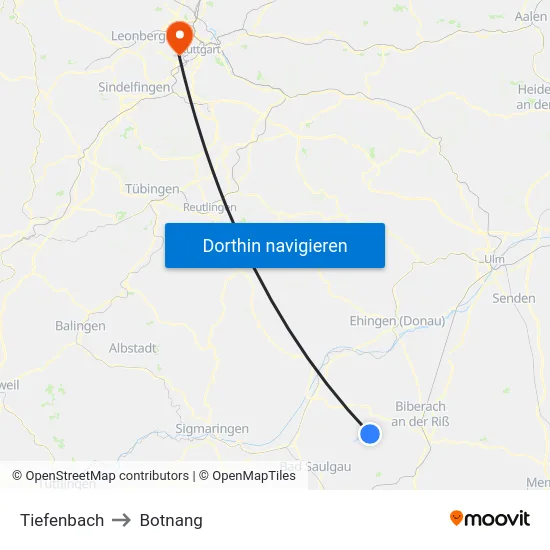 Tiefenbach to Botnang map