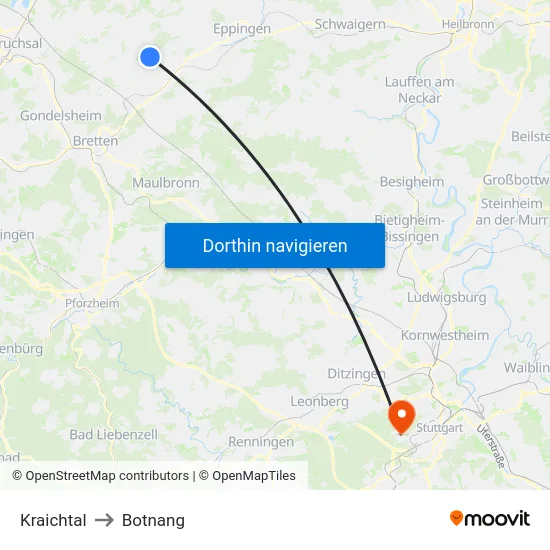 Kraichtal to Botnang map