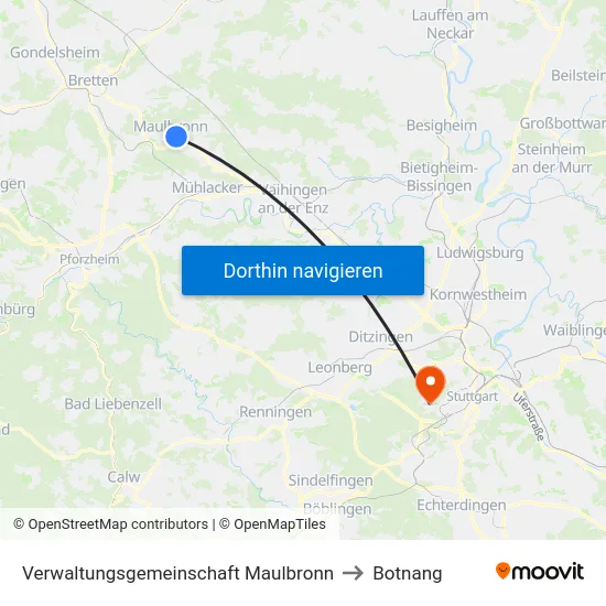 Verwaltungsgemeinschaft Maulbronn to Botnang map