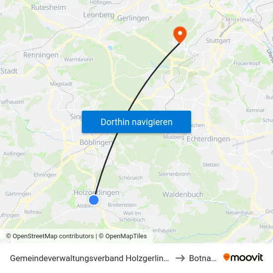 Gemeindeverwaltungsverband Holzgerlingen to Botnang map