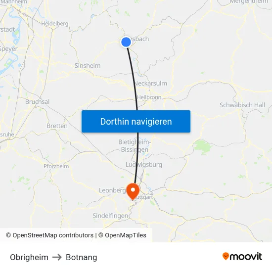 Obrigheim to Botnang map