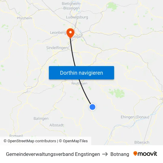 Gemeindeverwaltungsverband Engstingen to Botnang map